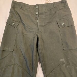 Vintage Army Surplus Olive Green Cargo Pants with Button Fly
